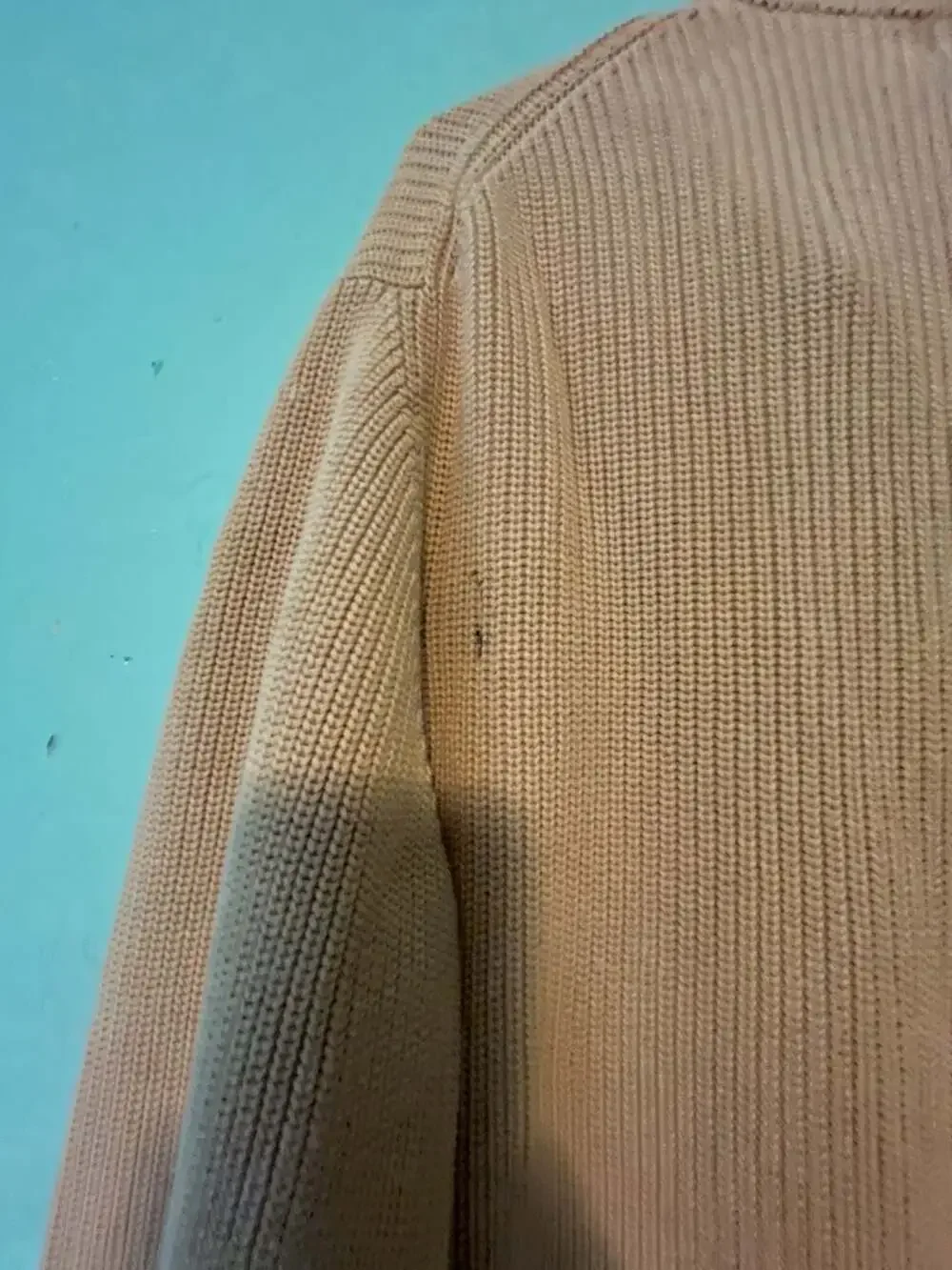 Banana Republic Men's Full Zip Ribbed Knit Mock Neck Sweater Beige